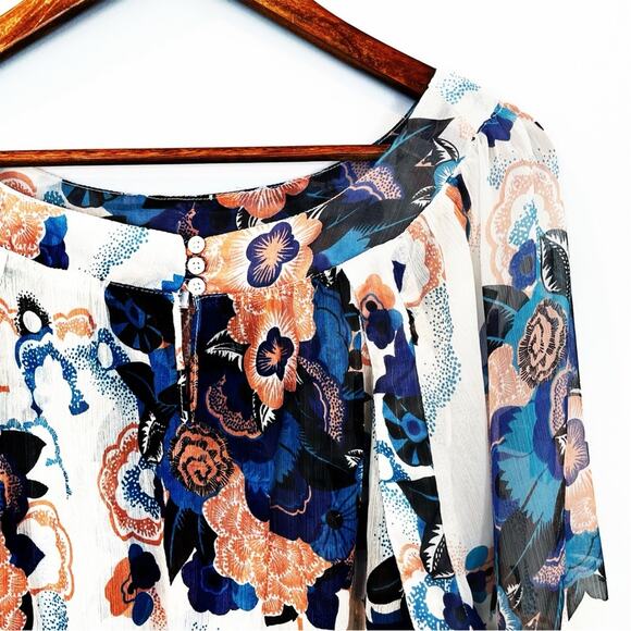 Tramp Floral Sheer Colorful Swing Blouse Size Large EUC - Picture 12 of 16